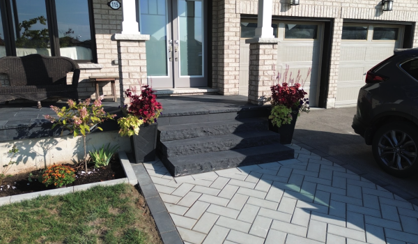 front yard natural stone entrance installation