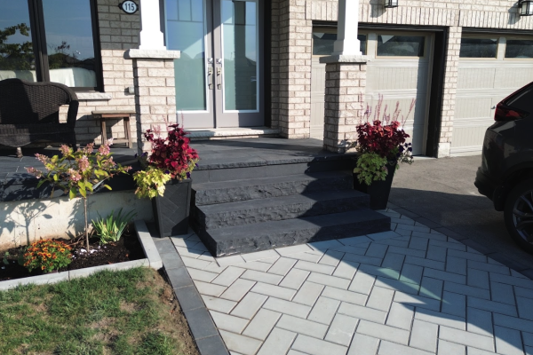 front yard natural stone entrance installation